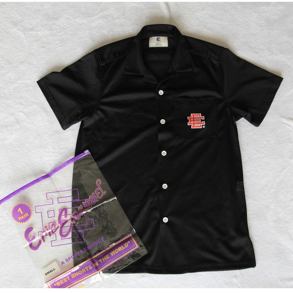 Eric Emanuel Camp Collar Button Up Mens Small Black EE Logo Made in USA
